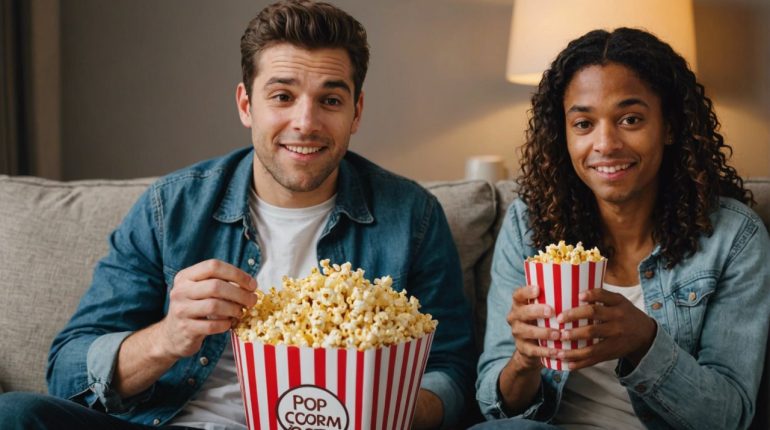 couple qui regarde un film pop corn
